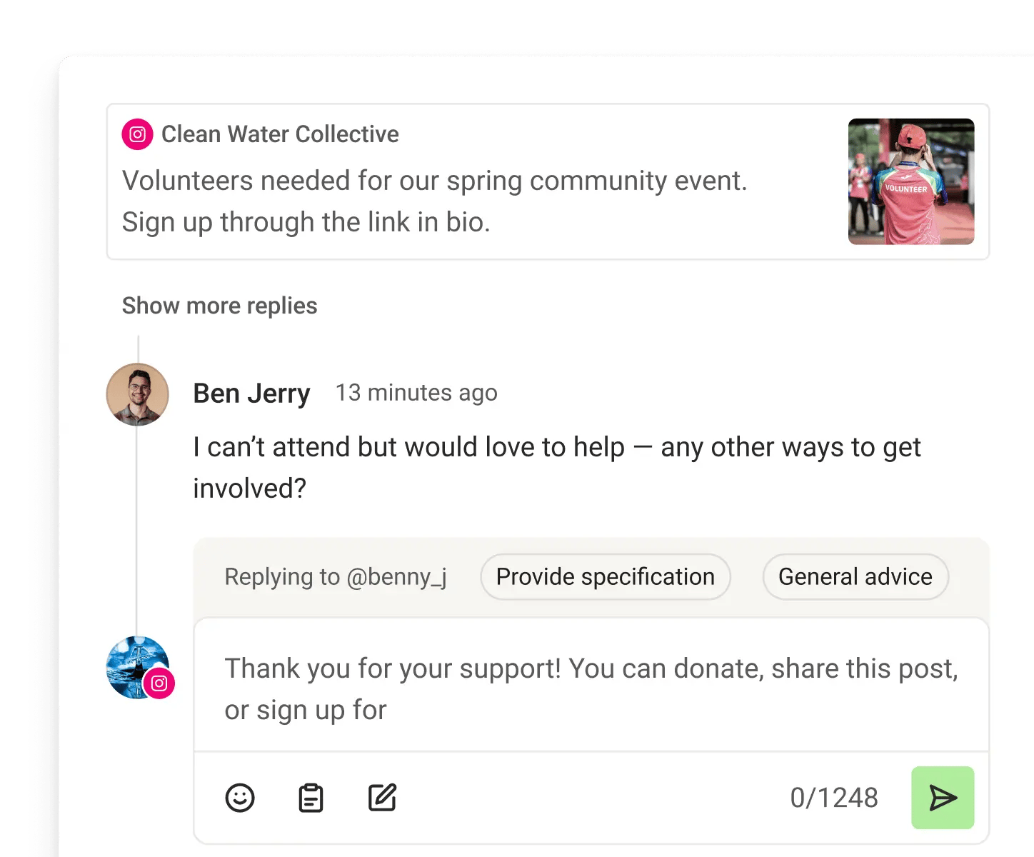 Vista de Comunidad de Toddy con comentarios recientes y respuestas sugeridas