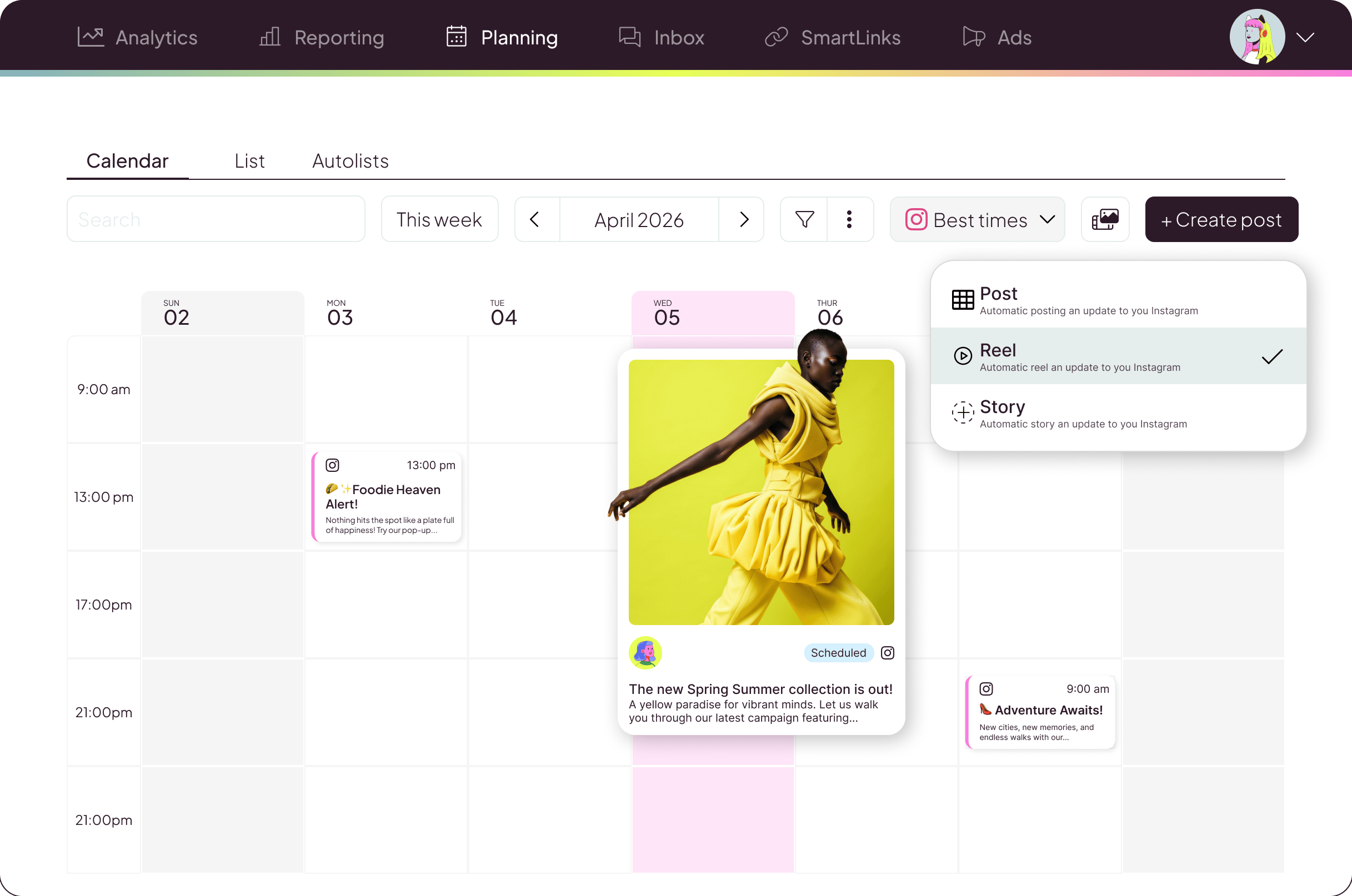 Planificador de Instagram en Toddy — vista calendario con posts programados