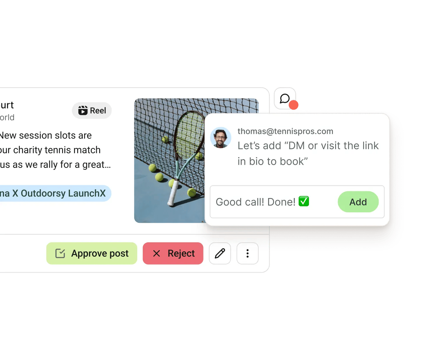 Vista de colaboración de Toddy con hilos de feedback y flujos de aprobación