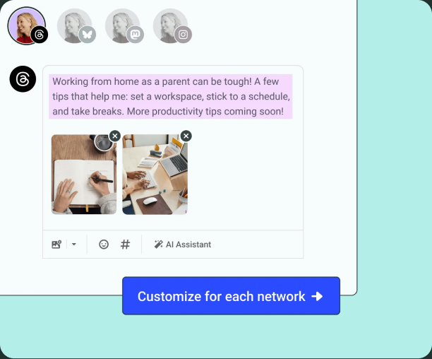 Compositor de Toddy con AI Assistant personalizando la publicación por red